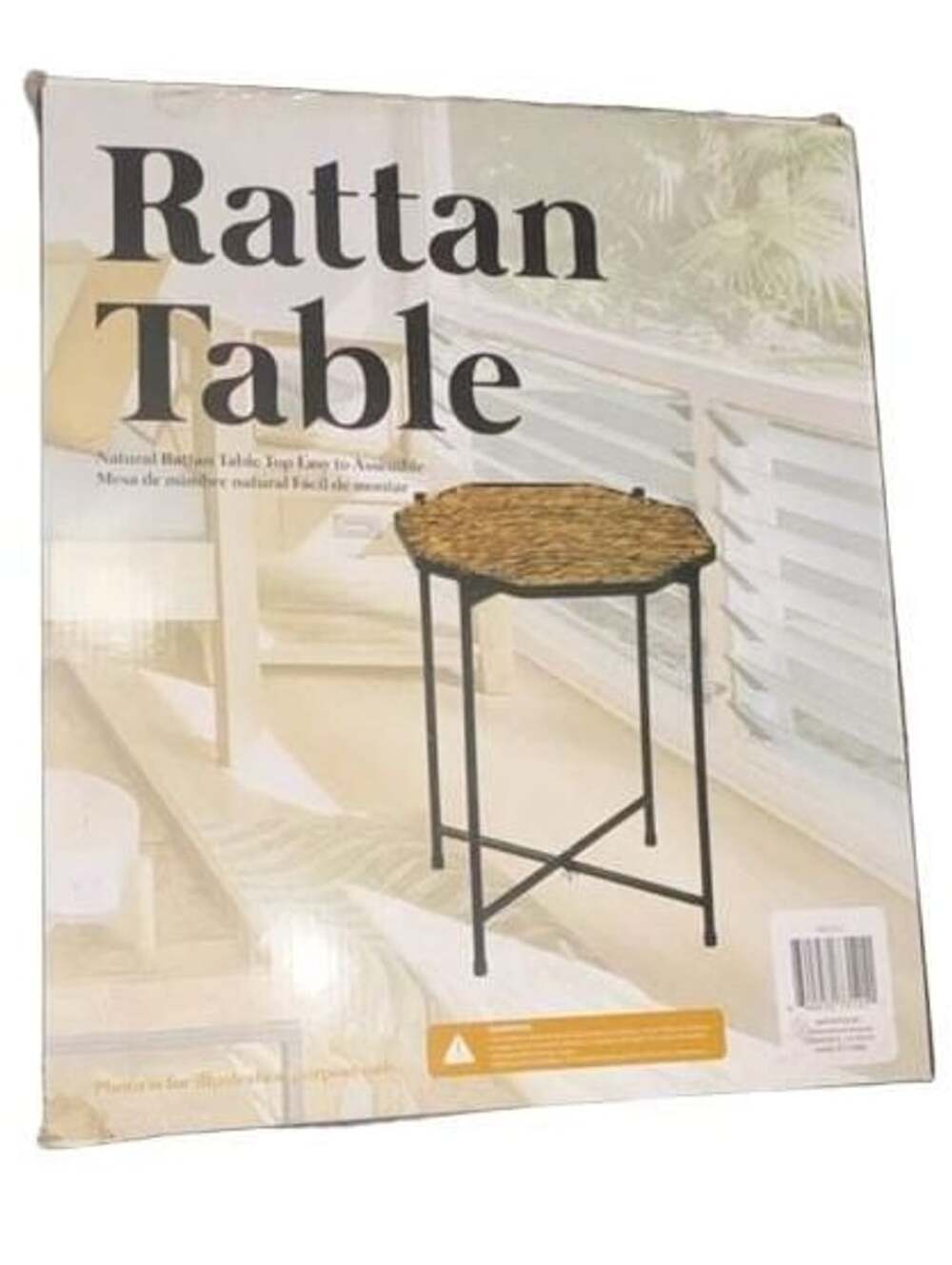 NWT Homestead Natural Rattan Table Octagon Accent Table Black Metal Frame